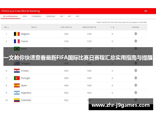 一文教你快速查看最新FIFA国际比赛日赛程汇总实用指南与提醒