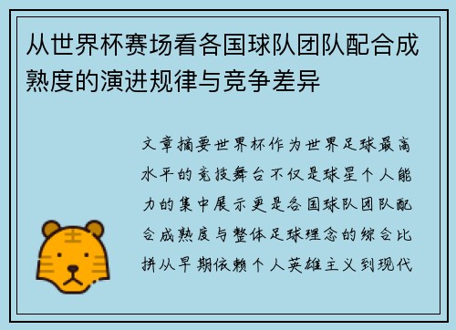 从世界杯赛场看各国球队团队配合成熟度的演进规律与竞争差异 从世界杯赛场看各国球队团队配合成熟度的演进规律与竞争差异